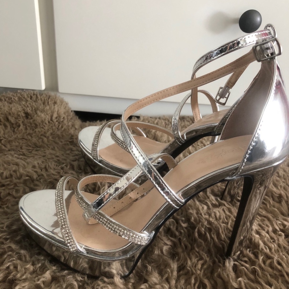 Charlotte Russe Silver Strappy Rhinestone High Heels